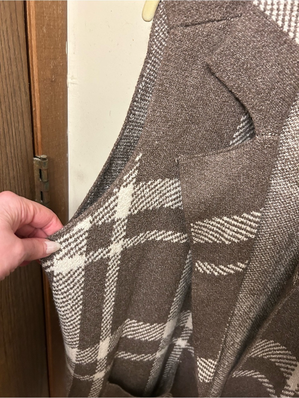 Maurices Brown and White Plaid Knit Sleeveless Cardigan Vest - Picture 2 of 7